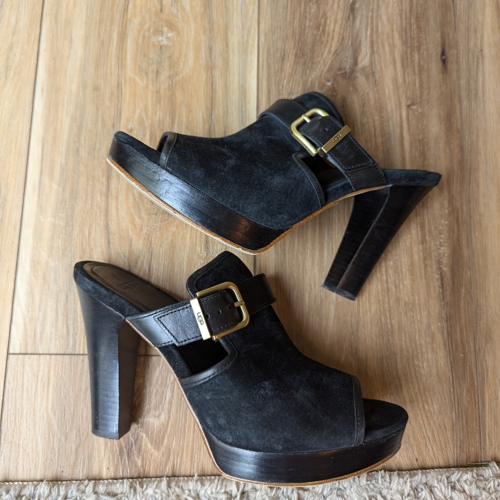 UGG Suade Platform Heeled Mules - Picture 3 of 6